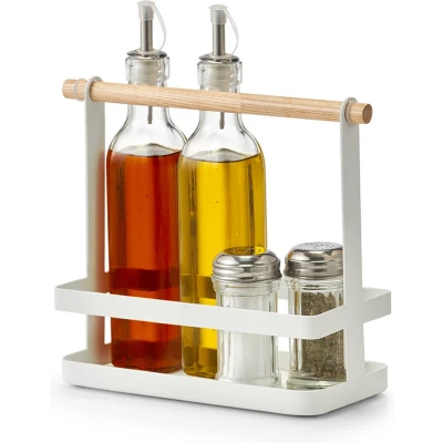 Afbeelding van Zeller kruidenrek/keuken organizer staand wit 24 x 10 20 cm metaal/bamboe hout