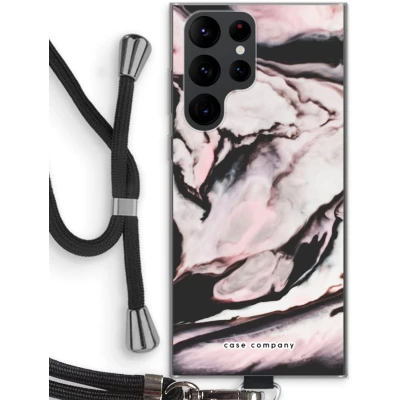 Afbeelding van Case Company® hoesje met Koord geschikt voor Samsung Galaxy S22 Ultra Roze stroom Telefoonhoesje Zwart Bescherming aan alle Kanten en Over de Schermrand