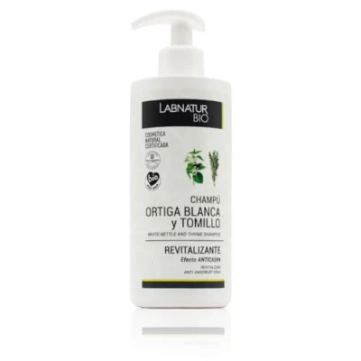 Afbeelding van Labnatur Bio shampoo brandnetel en tijm revitaliserende shampoo, anti haaruitval, roos. Kalmeert zuivert het haar. Helpt haaruitval overtollige roos te remmen.