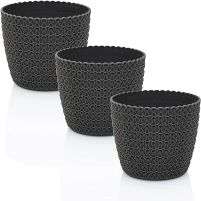 Afbeelding van Idea station RIBA Set bloempotten 3 x 14 cm antraciet onbreekbare kunststof voor verschillende planten, bloemen matte plantenbakken binnen en buiten