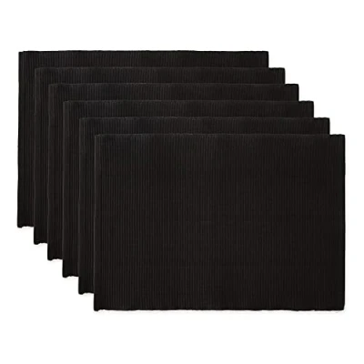 Afbeelding van DII Basic Everyday geribbelde placemats, 100% katoen, 33 x 48 cm, zwart, 6 stuks