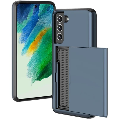 Afbeelding van iMoshion Hoesje Geschikt voor Samsung Galaxy S21 FE Ruimte 2 pasjes Backcover met pasjeshouder Donkerblauw