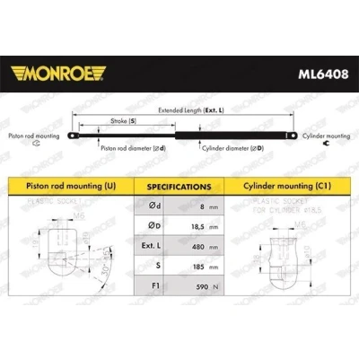 Afbeelding van MONROE ML6408 Gasveer achterklep 590 480 AUDI: Q3