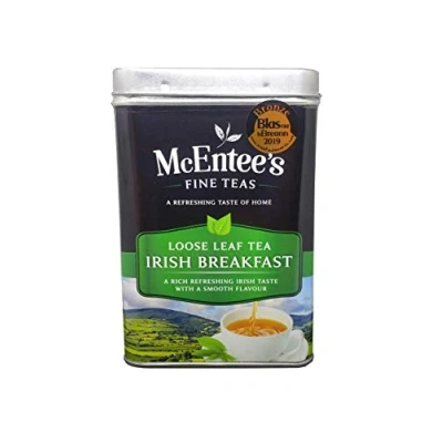 Afbeelding van McEntee&#039;s Irish Breakfast Tea 500 g x 2 blikjes bekroond en gemengd in Ierland. Sterk citrus. Een traditionele Ierse mix van Ceylon Assam losse thee