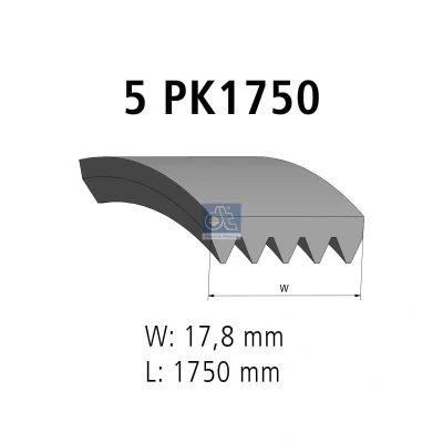 Afbeelding van DT Spare Parts 4.81420 Multiriem 1750 5 RENAULT: CLIO 2, Kangoo I Express, I, DACIA: Sandero Logan MCV, Express