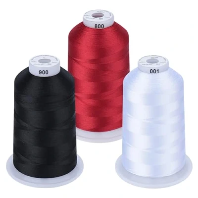 Afbeelding van Simthread Set van 3 spoelen borduurgaren polyester 5000 meter/spoel, zwart/wit en rood voor Brother, Babylock, Janome, Singer, Kenmore