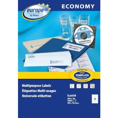 Afbeelding van europe100 ELA002 Papier permanente kleeflaag wit 48.5 x 25.4 mm 4000 etiket(ten) (100 vel(len) 40) etiketten voor meervoudige doeleinden
