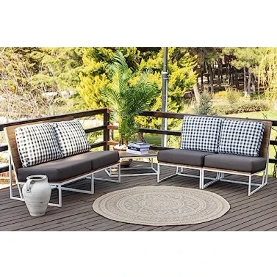 Afbeelding van SURYA Buitenkleed Balkon, Terras, Keuken Rond Jute Look Tapijt NOVA Beige/Zwart Ø 100 cm