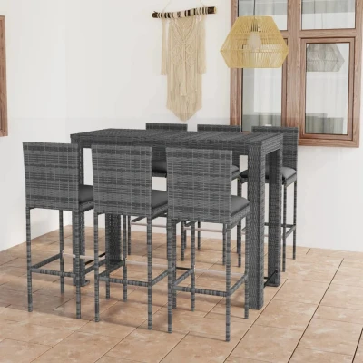 Afbeelding van 7 delige Tuinbarset met antracietkleurige kussens poly rattan