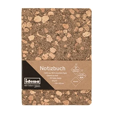 Afbeelding van Idena 12253 blanco notitieboek 192 pagina&#039;s van 100% gerecycled papier met kurkomslag, 80 g/m², 20 x 14 cm
