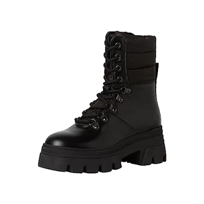Afbeelding van Tamaris Enkellaarsjes met plateauzool, Dames, Maat: 40, Black Leer en textiel