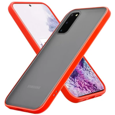 Afbeelding van Cadorabo Hoesje geschikt voor Samsung Galaxy S20 in Mat Rood Zwarte Knopen Hybride beschermhoes met TPU siliconen Case Cover binnenkant en matte plastic achterkant