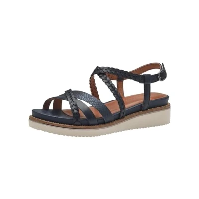 Afbeelding van Tamaris Sandalen met sleehak, Dames, Maat: 37, Navy Leer/ synthetisch