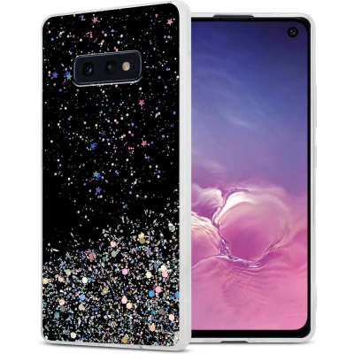 Afbeelding van Cadorabo Hoesje geschikt voor Samsung Galaxy S10e in Zwart met Glitter Beschermhoes van flexibel TPU silicone fonkelende glitters Case Cover Etui