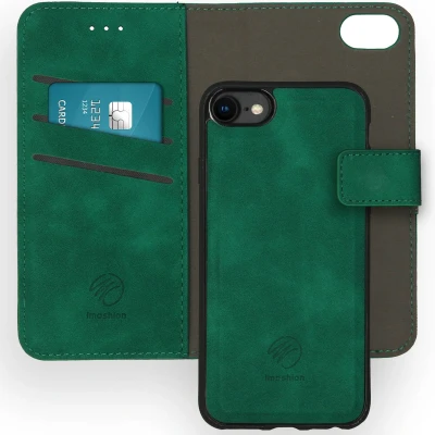 Afbeelding van iMoshion Hoesje Geschikt voor iPhone SE (2022) / (2020) 8 7 Met Pasjeshouder Uitneembare 2 in 1 Luxe Bookcase Donkergroen