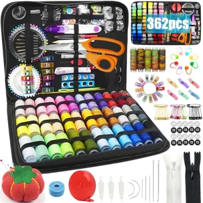 Afbeelding van TAVADA 362 delige naaiset, naaiaccessoireset, naaisetje, 41 draadspoelen, premium grootformaat naaisetje voor thuis met draagtas beginners, reizen, kamperen en gezinnen