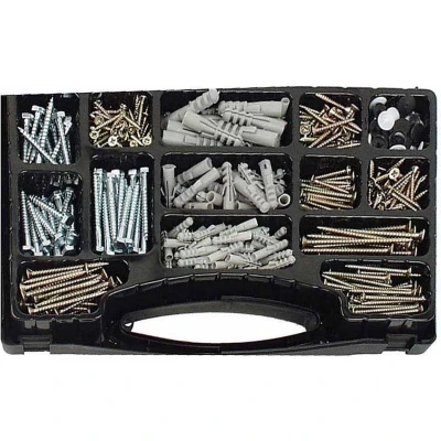 Afbeelding van Assortiment spaanplaatschroeven, houtdraadbouten en pluggen 620 delig
