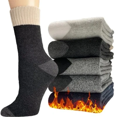 Afbeelding van Hocerlu 5 paar warme sokken voor heren, winter, dikke wollen sokken, zacht, klassieke thermische geschikt dagelijks gebruik, skiën, werk buiten, maat 39 45, Veelkleurig (5 paar)