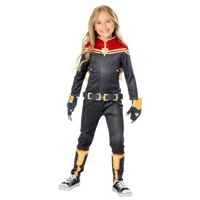 Afbeelding van RUBIES Officieel Marvel CAPTAIN kostuum voor kinderen Classic the Marvels maat 5 6 jaar superheldenkostuum met jumpsuit, riem en handschoenen Halloween, carnaval