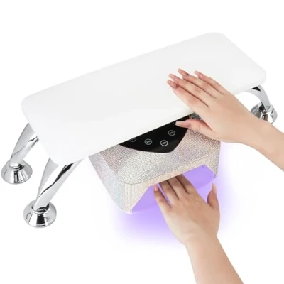 Afbeelding van KIMIGO Handkussen van microvezelleer, nagelarmsteunkussen met houder roestvrij staal, handsteun voor nageldesign, ideaal nagelstudio en gebruik