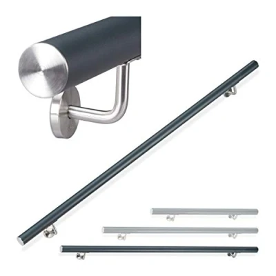 Afbeelding van Relaxdays trapleuning aluminium leuning rond binnen en buiten mat antraciet 2000 mm
