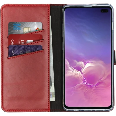 Afbeelding van Selencia Hoesje Geschikt voor Samsung Galaxy S10 Plus Met Pasjeshouder Echt Lederen Bookcase Rood