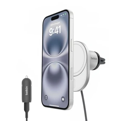 Afbeelding van Belkin BoostCharge Pro MagSafe compatibele magnetische autolader (15 W, oplader voor Qi2, alle iPhone 16, 15, 14, 13 en 12, grijs)