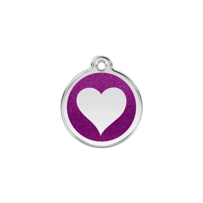 Afbeelding van Heart Purple glitter hondenpenning small/klein dia. 2 cm RedDingo