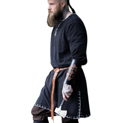 Afbeelding van Leonardo Carbone LARP Erwin middeleeuwse Viking tuniek, donkerbruin, zwart.