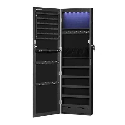 Afbeelding van SONGMICS JJC093B01 Sieradenkast, wandkast voor halskettingen, oorbellen, accessoirekast, spiegel, verschillende vakken, afsluitbaar, zwart