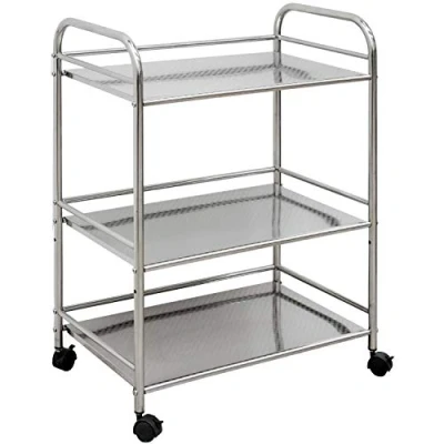 Afbeelding van Roestvrijstalen keukenwagen 3 planken 60x35x77 cm serveerwagen Theetrolley Badkamerwagen Roller t...