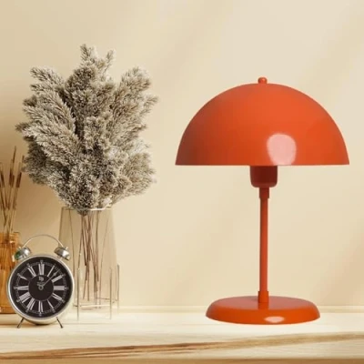 Afbeelding van bamyum Lipeo Tafellamp met oranje kabel Ø 26 cm, metalen paddenstoellamp, vintage woonkamerlamp, retro tafellamp, kleine bedlamp, zijlamp, lamp
