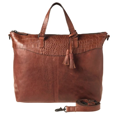 Afbeelding van Rise of Rosa Laptoptas / Dames 13 inch Leer Krokodillenprint Brenton Licht Bruin