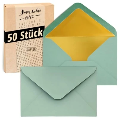 Afbeelding van Japun enveloppen (50 stuks), envelop, envelop zonder venster DIN C6 162 x 114 mm binnenkant: goud papierkleur: groen