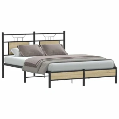 Afbeelding van Bedframe Led Massief Hout Wit 140X190 cm 150 x 200 / Sonoma eiken