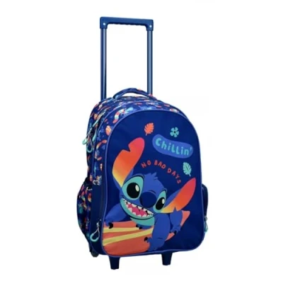 Afbeelding van Disney Stitch Grote Trolley rugzak met wieltjes, basisschool, meisjes, kinderen, blauw, XL, Blauw