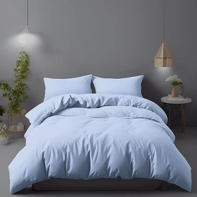 Afbeelding van LivinEase Beddengoed van geborstelde microvezel, 240 x 220 cm, 100 g/m², blauw, dekbedovertrek cm met 2 kussenslopen 65 superzacht, duurzaam, hypoallergeen, onderhoudsvriendelijk en