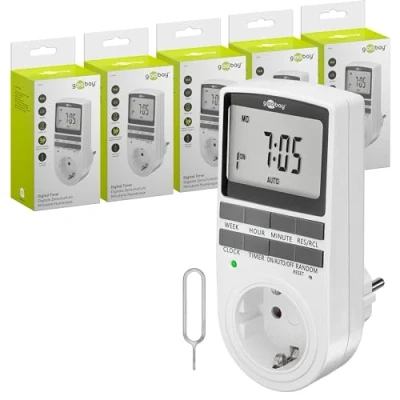 Afbeelding van goobay 5 stuks digitale Timer met 16 programma&#039;s Stekker willekeurige modus voor inbraakbeveiliging 100 dagen back up batterij 3680 W 230 V (AC) A