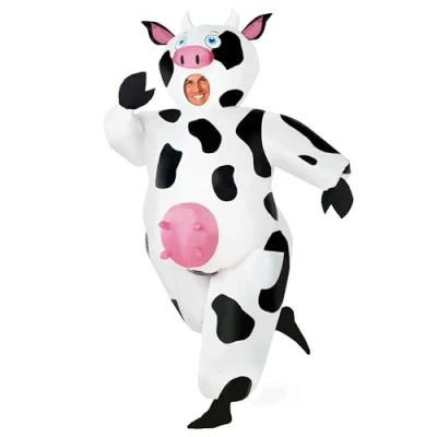 Afbeelding van Morph koe kostuum voor volwassenen, opblaasbaar kostuum, koeienkostuum, Halloween heren, opblaasbaar, carnavalskostuum