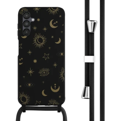 Afbeelding van iMoshion hoesje Geschikt voor Samsung Galaxy A14 (5G) / (4G) met koord Siliconen design Zwart Sky Black