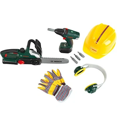 Afbeelding van Theo Klein 8577 Bosch bouwplaatsset, schroevendraaier en kettingzaag met geluids lichteffecten, accessoires, speelgoed voor kinderen vanaf drie jaar