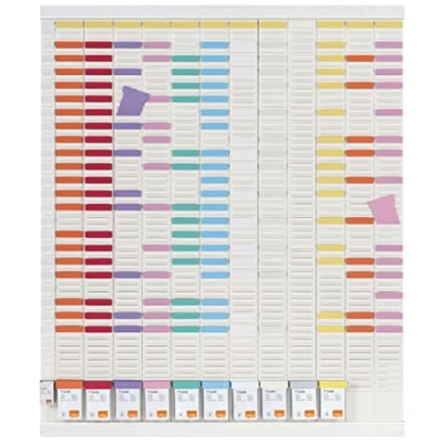 Afbeelding van Leitz Nobo 1915626 jaarplannerset met T kaarten, wandmontage, 12 kolommen &amp; 54 sleuven voor index 2, gekleurde indexkolom, bedrukte etiketten/etikettenhouder inbegrepen, wit