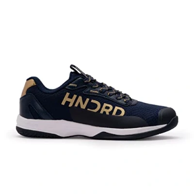 Afbeelding van HUNDRED Xoom Pro non marking professionele badmintonschoenen voor heren Materiaal: kunstleer Geschikt indoortennis, squash, tafeltennis, basketbal en padel (Navy Gold, EU 42, UK 8, US 9)