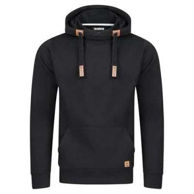 Afbeelding van riverso RIVNiklas Capuchontrui voor heren, kangoeroezakken, crosskraag, regular effen katoen, grijs, bruin, groen, rood, blauw, S, M, L, XL, 2XL, 3XL, 4XL, 5XL, zwart (Bjd)