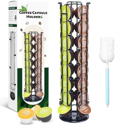 Afbeelding van YUTUY Draaibare capsulehouder voor 32 koffiecapsules, elegante houder opslag, grote capaciteit (capsules niet inbegrepen), zwart