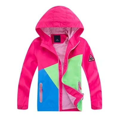 Afbeelding van YoungSoul Waterdichte jas voor jongens en meisjes, windjack met capuchon Color Block Wandeljas Lente Herfst, Roze