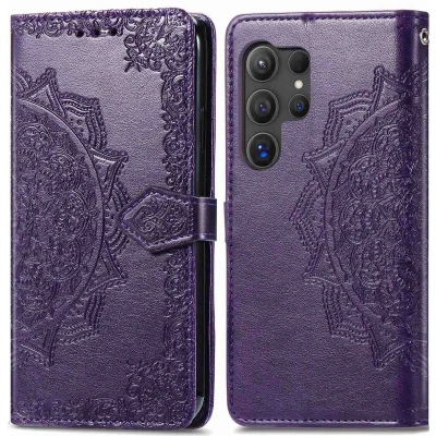 Afbeelding van iMoshion Hoesje Geschikt voor Samsung Galaxy S24 Ultra Met Pasjeshouder Mandala Bookcase Paars