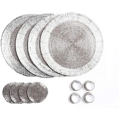 Afbeelding van Penguin Home Set van 12 placemats, handgemaakte ronde servettenonderzetters voor eetkamer 32 cm diameter (zilver)