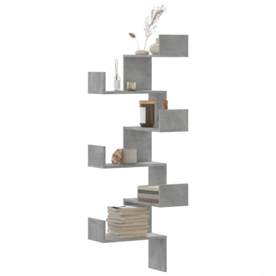 Afbeelding van Hoekwandschap 45x45x147 cm bewerkt hout betongrijs