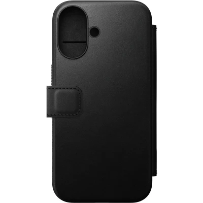 Afbeelding van Nomad Hoesje Geschikt voor Apple iPhone 16 Modern Leather Folio Compatibel met MagSafe en Draadloos Opladen Book Case Pasjeshouder Echt Leer Zwart